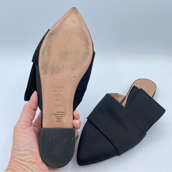 Lewit Italian Satin Side Bow Filippo Mules 38 1/2 Black - Picture 14 of 15